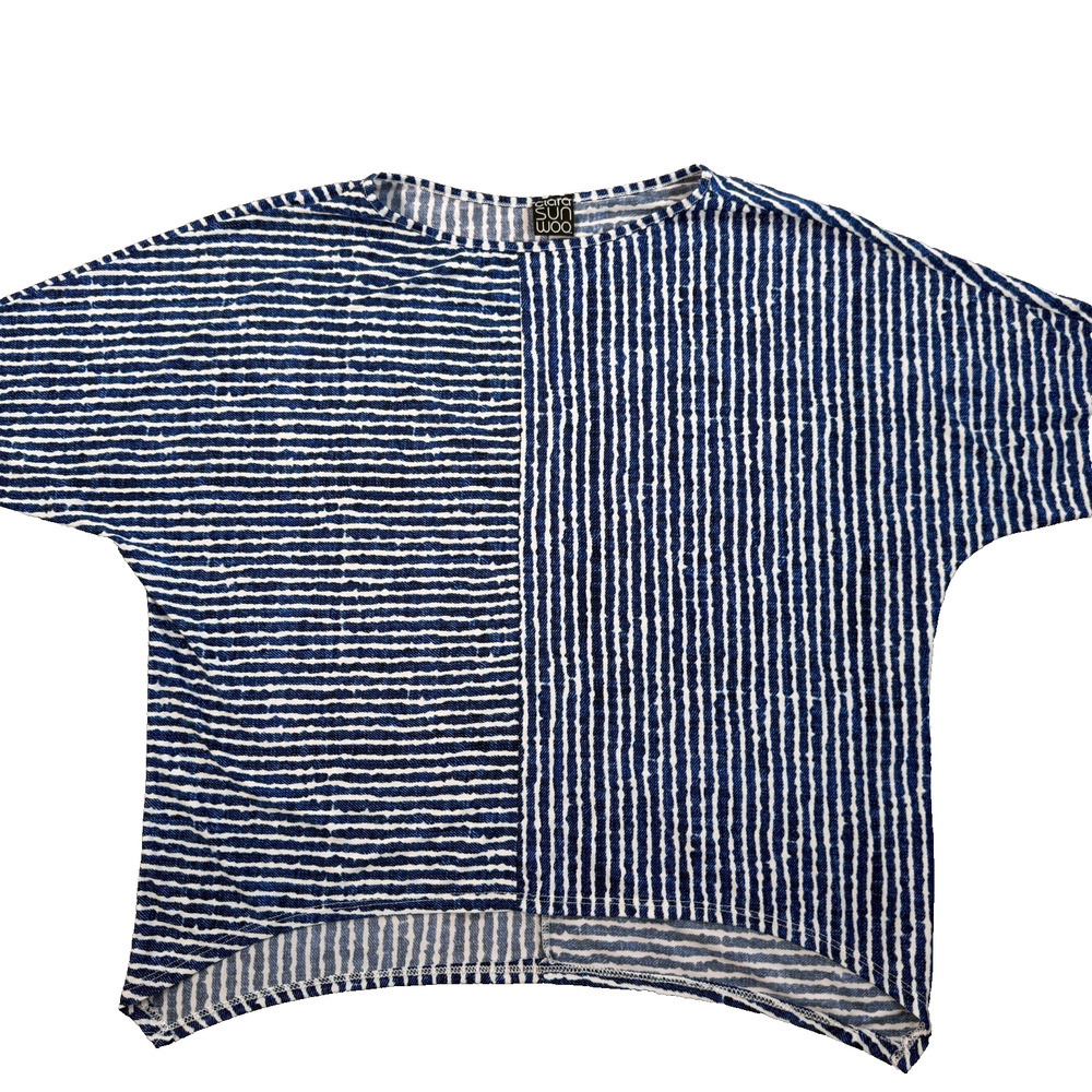 CLARA SUN WOO Dolman Sleeve Top Women's Large Blue/White Striped Stretch